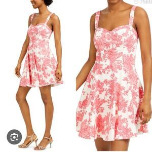 City Studio Linen Blend Pink Floral Toile Mini Dress Juniors 11 Coquette Wedding